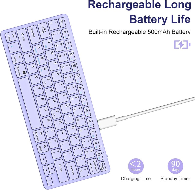 TaIYanG Bluetooth Keyboard for iPad Wireless Keyboard Compatible with iPad 10th/10.2(9th/8th/7th Generation), Air 5th/4th, Pro 11/12.9, 9.7, Mini and All Bluetooth Devices (Light Purple) - Image 3